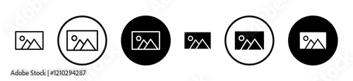 Picture icons in black and blue set