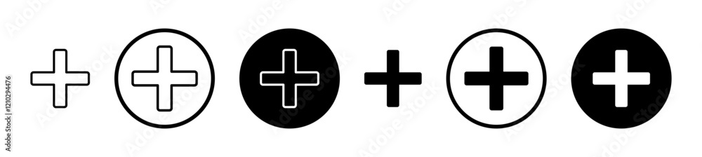 Fototapeta premium Plus icons set in black filled and stroke line style