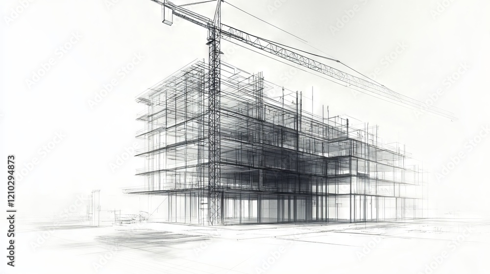 Building construction plan facades with machinery architectural sketch .Vector illustration Building construction plan facades with machinery architectural sketch .Vector illustration