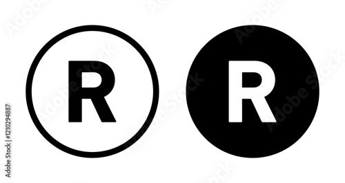Registered icons set in black filled and stroke line style