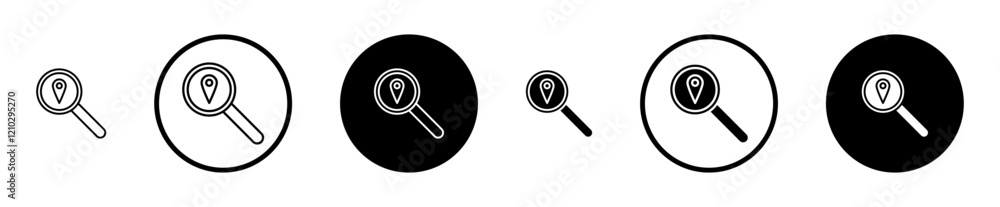 Search Location icons set in black filled and stroke line style Search Location icons set in black filled and stroke line style