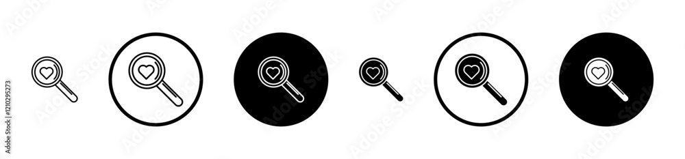 Search heart icons set in black filled and stroke line style Search heart icons set in black filled and stroke line style