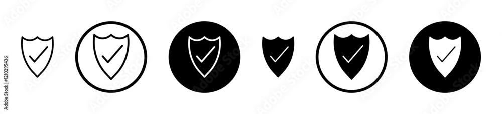 Shield check icons set in black filled and stroke line style Shield check icons set in black filled and stroke line style