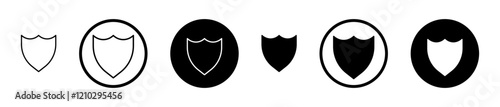 Shield interrogation icons set in black filled and stroke line style