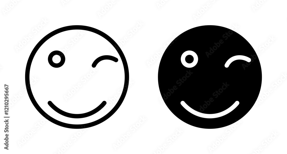 Smile wink icons set in black filled and stroke line style Smile wink icons set in black filled and stroke line style