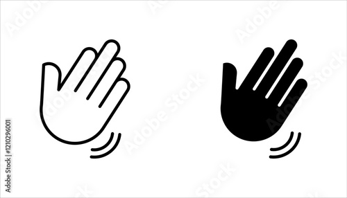 icon set of waving hand, friendly greeting, on white background.