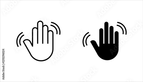 icon set of waving hand, friendly greeting, on white background.
