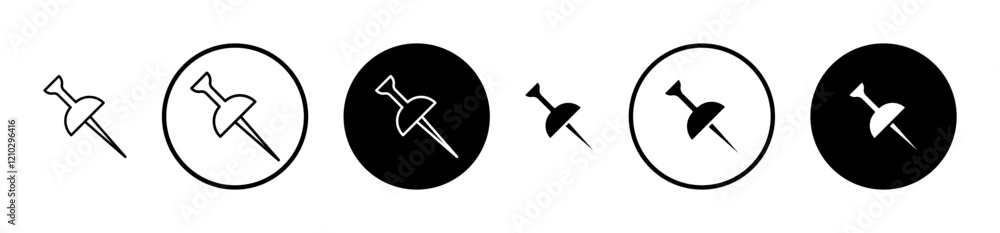 Thumbtack icons set in black filled and stroke line style Thumbtack icons set in black filled and stroke line style