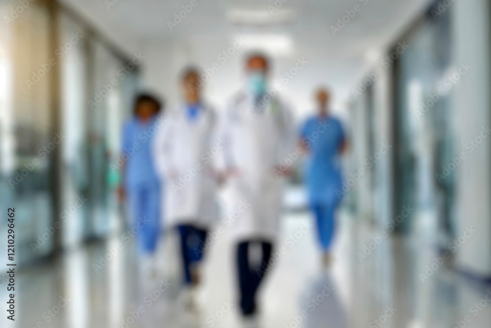 blurred for background. blurred figures of doctors and nurses in a hospital corridor. Doctors and nurses walking in hospital hallway. blurred motion. Moving human figure in the clinic corridor blurred for background. blurred figures of doctors and nurses in a hospital corridor. Doctors and nurses walking in hospital hallway. blurred motion. Moving human figure in the clinic corridor