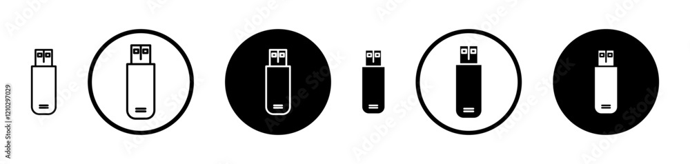 USB pendrive icons set in black filled and stroke line style USB pendrive icons set in black filled and stroke line style