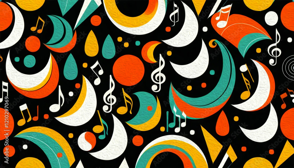 Naklejka premium Musical pattern. Design for fabrics, wallpapers. Illustration with oil paint for printing on wall decorations