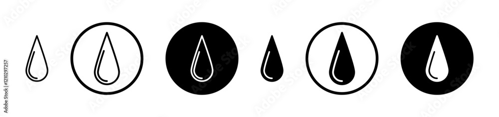 Water drop icons set in black filled and stroke line style Water drop icons set in black filled and stroke line style