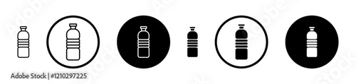 Water bottle icons in black and blue set