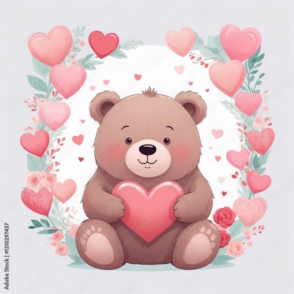 Obraz premium pastel color bear and heart design for card and banner