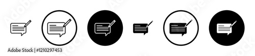 Write comment icons set in black filled and stroke line style