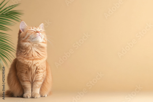 Beige Cat Backdrop with Copy Space.