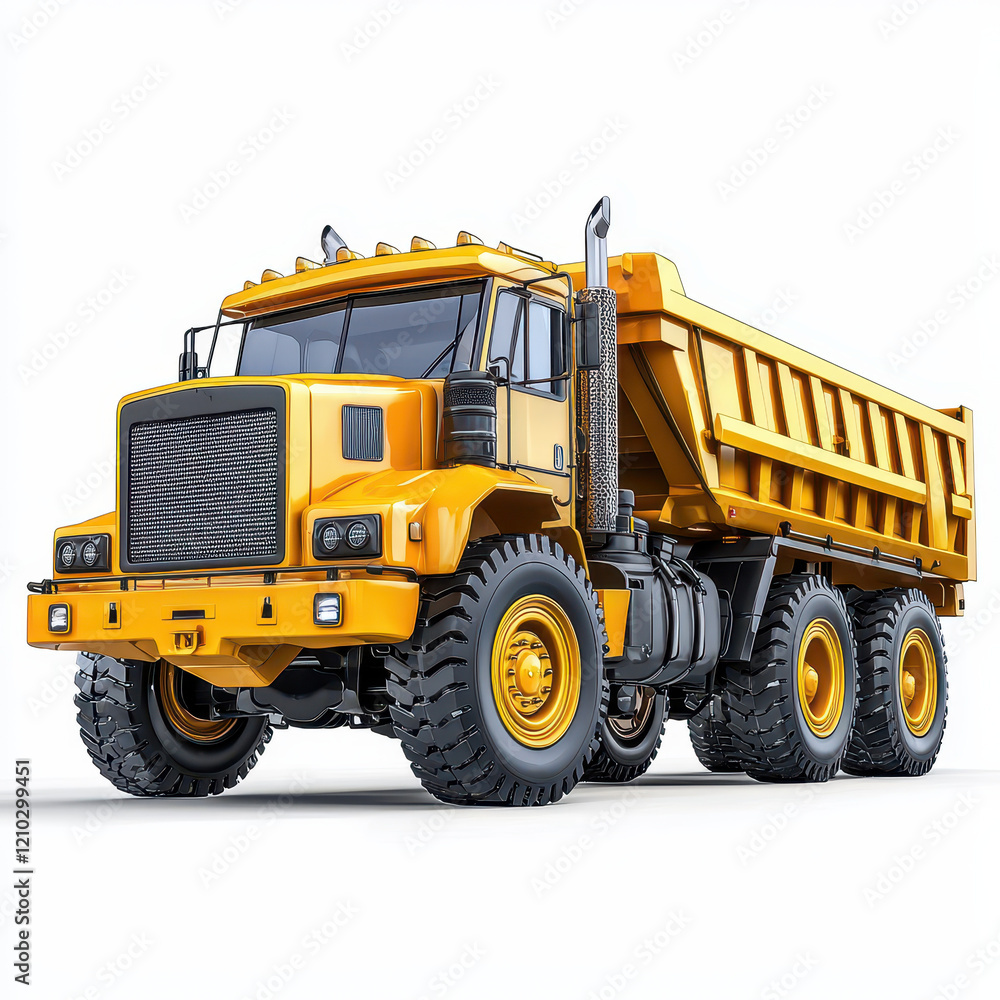 Heavy yellow articulated hauler truck with large tires and dump bed Heavy yellow articulated hauler truck with large tires and dump bed
