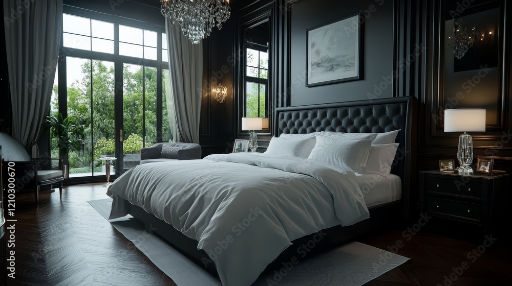 Fototapeta premium Luxury bedroom. king-size bed. Designer furniture