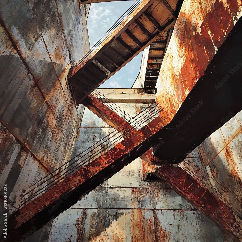 Fototapeta premium Rusty Industrial Building Interior: Abstract Architecture
