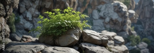 Cissus quadrangularis growing in a rocky outcrop, stone, rock photo