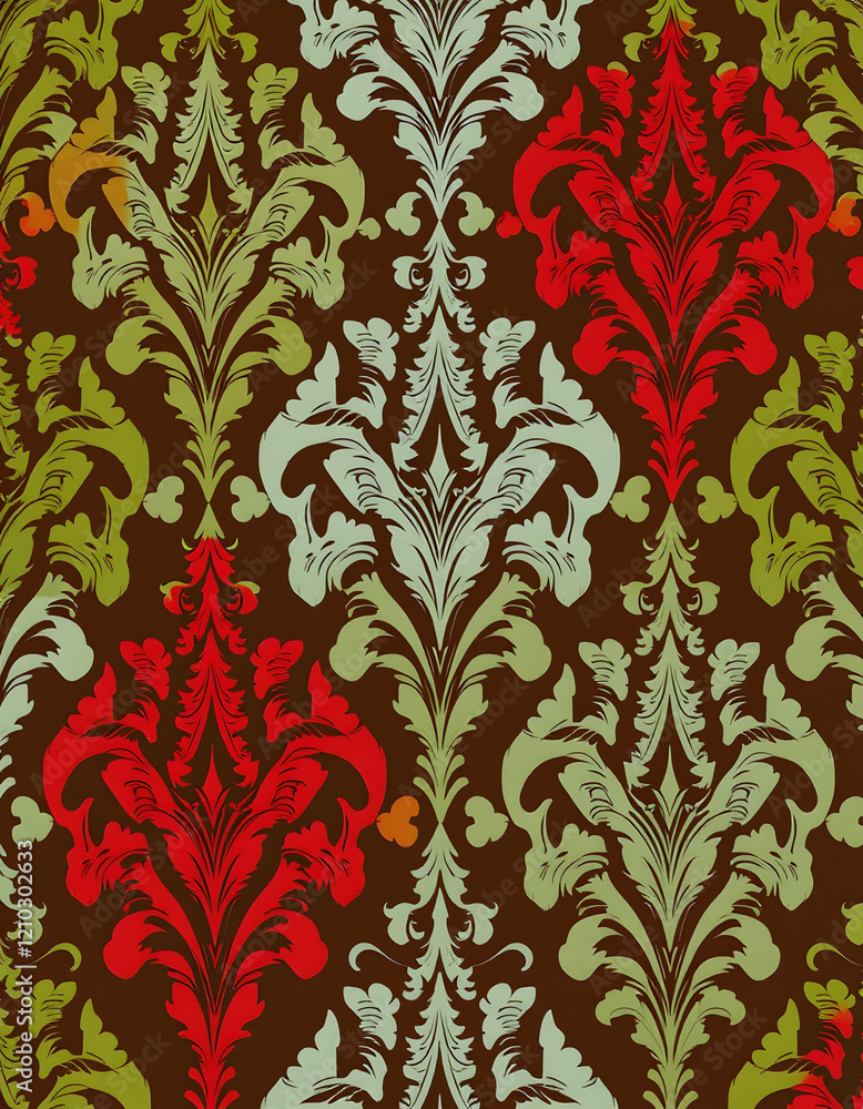 Seamless damask wallpaper, colorful, with white tones Seamless damask wallpaper, colorful, with white tones