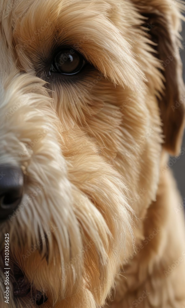 Close-up of an Irish soft coated wheaten terriers ears, facial feature, close-up Close-up of an Irish soft coated wheaten terriers ears, facial feature, close-up