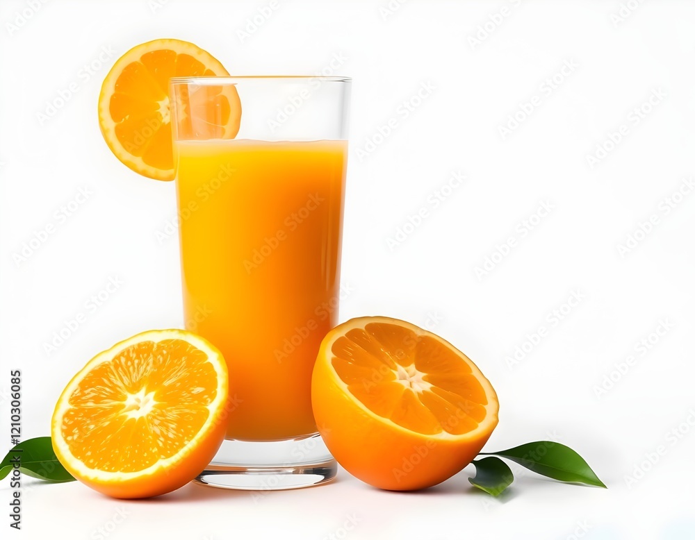 Refreshing Glass of Freshly Squeezed Orange Juice, Isolated on a White Background Refreshing Glass of Freshly Squeezed Orange Juice, Isolated on a White Background