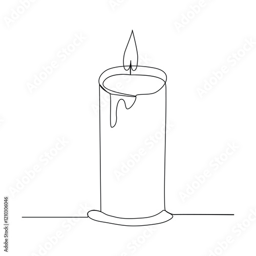 Candle continuous one line art Vector illustration holiday candlestick burning fire and melting vector graphics drawing.