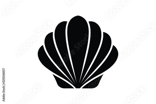 Illustration of a seashell on a black background, marine design  