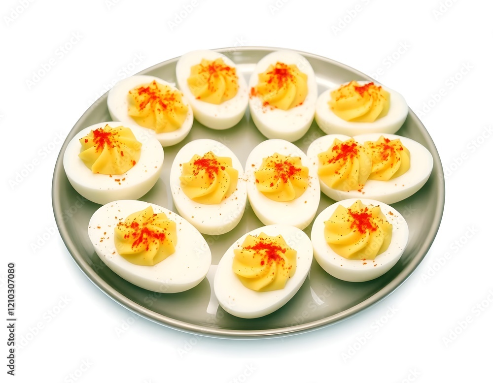 Deviled Eggs with Paprika Garnish on White Platter Deviled Eggs with Paprika Garnish on White Platter