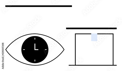 Eye shape with clock face, minimal window, and lines symbolize time, vision, strategy, and space. Ideal for time management, focus, planning productivity architecture mindfulness abstract line