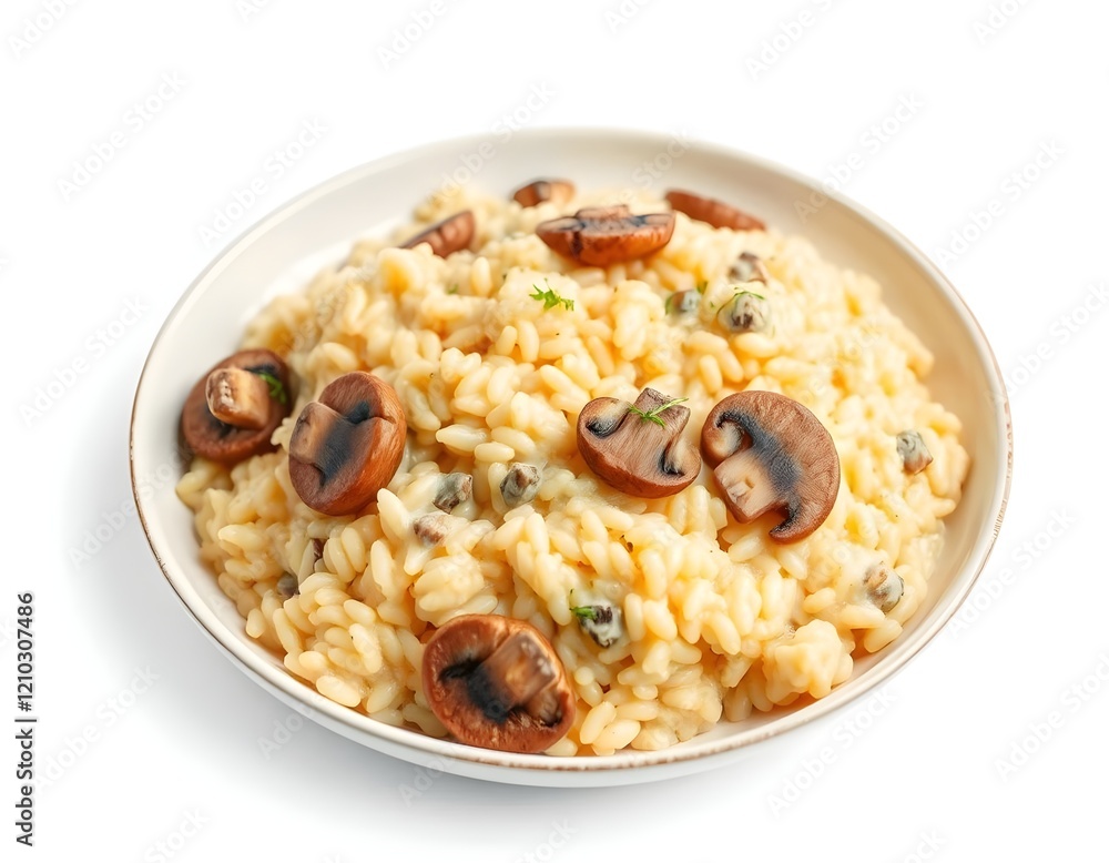 Creamy Mushroom Risotto on White Background Creamy Mushroom Risotto on White Background