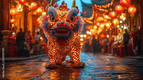 Chinese Lion Dance, Lantern Festival, Night Street