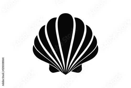 Illustration of a seashell on a black background, marine design  