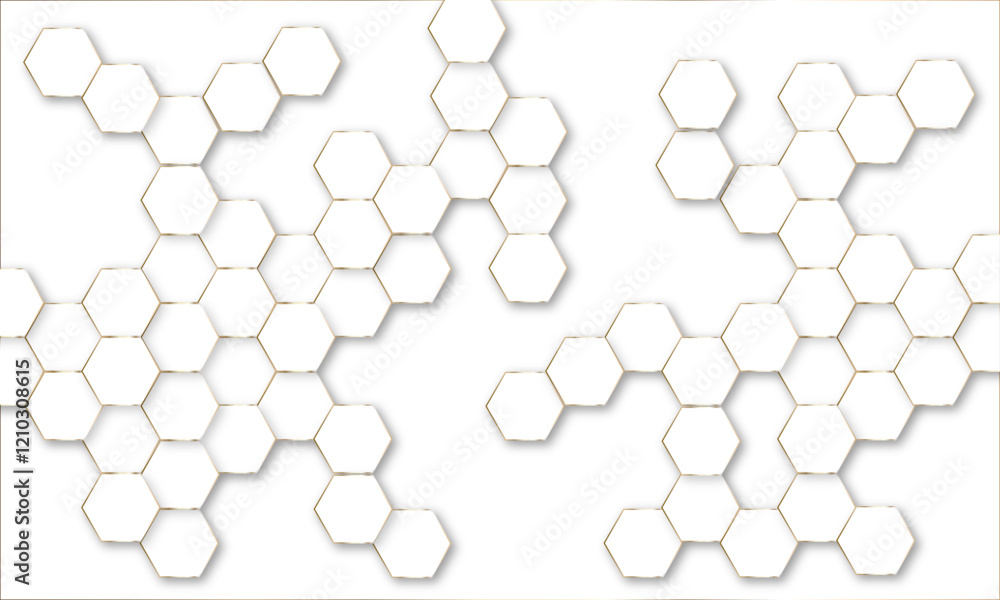 Luxury hexagonal abstract white background with golden light lines. Creative and decorative modern technological hexagon pattern background. Luxury hexagonal abstract white background with golden light lines. Creative and decorative modern technological hexagon pattern background.