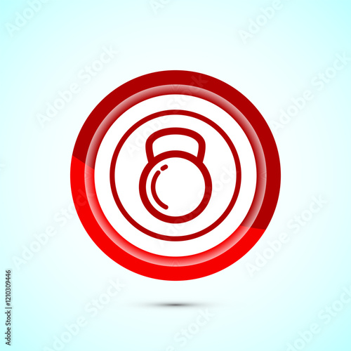 Kettlebell icon design illustration. Weight icon for weight lifting, fitness, and gym workouts. Red color button design