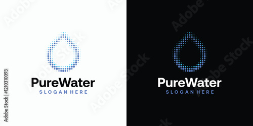 Pure clean water dots vector logo design with modern and simple abstract halftone style.