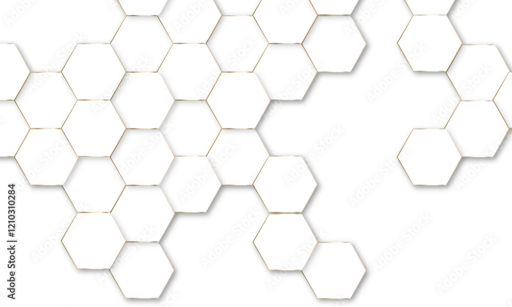 Luxury hexagonal abstract white background with golden light lines. Creative and decorative modern technological hexagon pattern background. Luxury hexagonal abstract white background with golden light lines. Creative and decorative modern technological hexagon pattern background.
