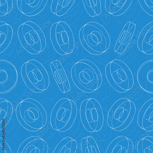 Mechanical engineering drawings on blue background. Cutter, assembly tool with replaceable multi-faceted plate. Technical Design. Cover. Blueprint. Vector illustration.