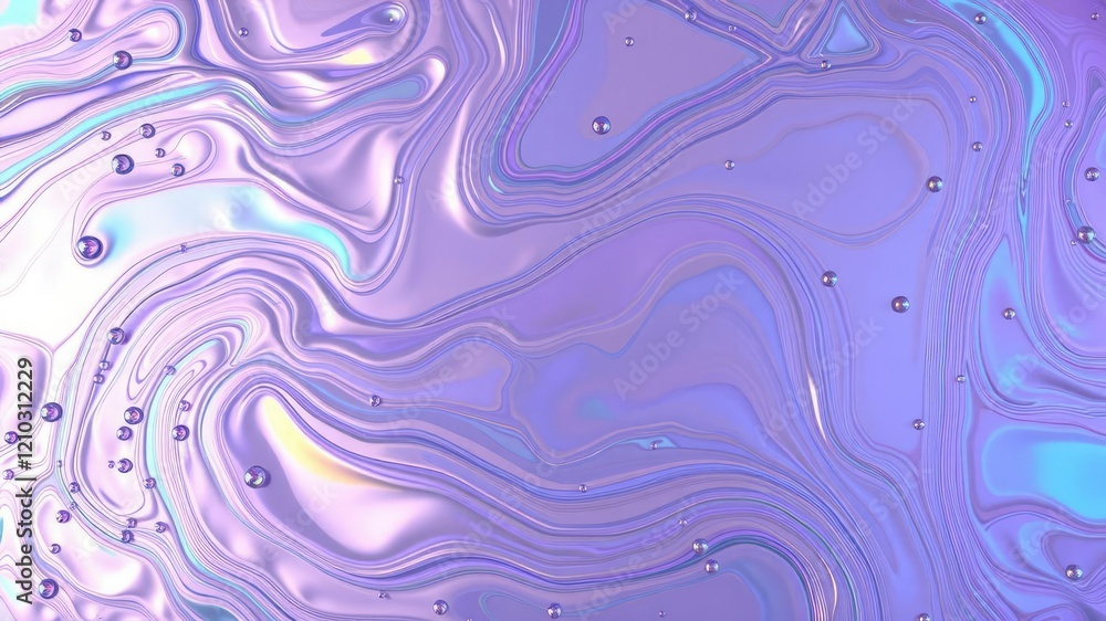 Fototapeta premium Background with swirling patterns of iridescent colors, resembling a mixture of oil droplets on water, holographic, prismatic, shimmering