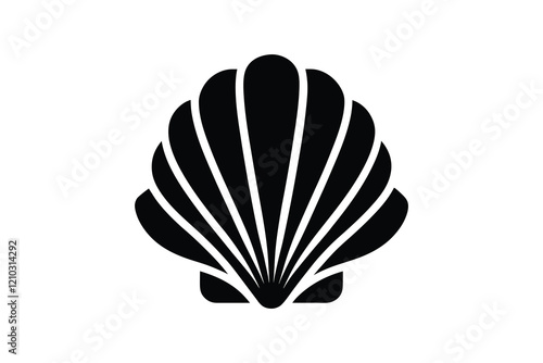 Illustration of a seashell on a black background, marine design  