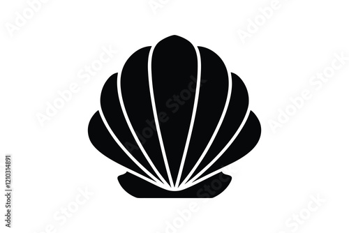 Illustration of a seashell on a black background, marine design  