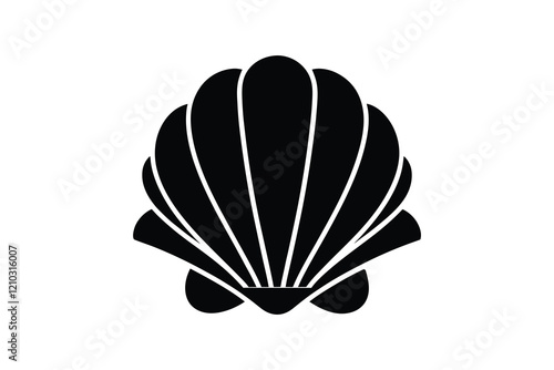 Illustration of a seashell on a black background, marine design  