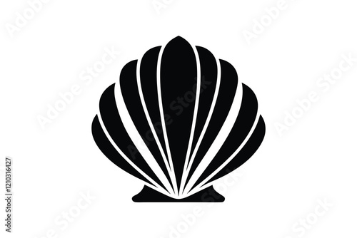 Illustration of a seashell on a black background, marine design  