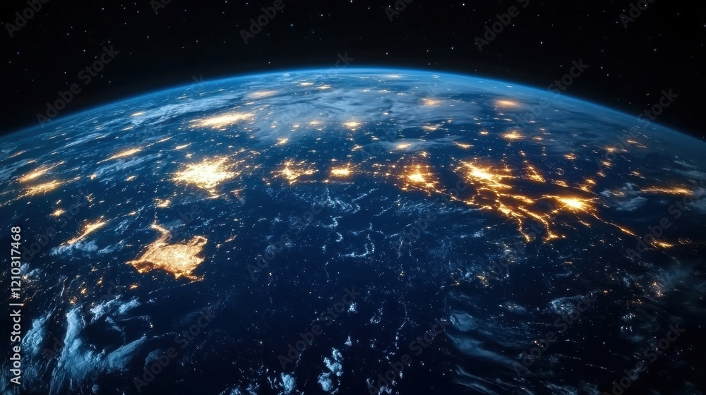Stunning Aerial View of Earth at Night with City Lights and Stars Stunning Aerial View of Earth at Night with City Lights and Stars
