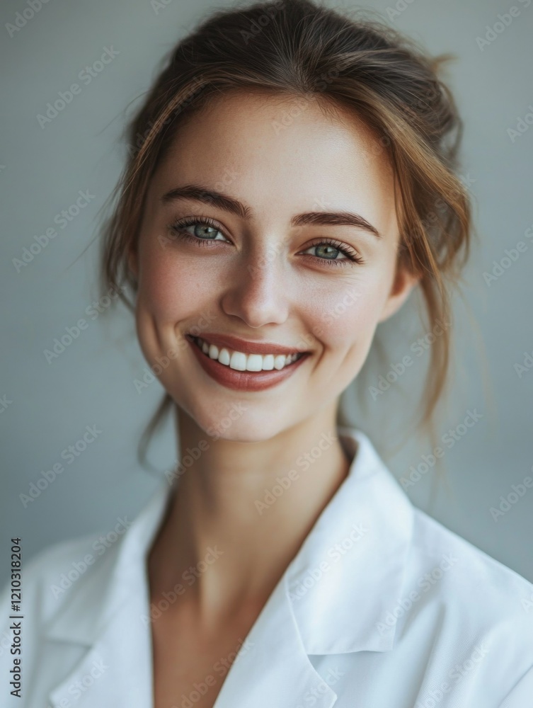 Professional Portrait of Young Woman in White Coat Professional Portrait of Young Woman in White Coat