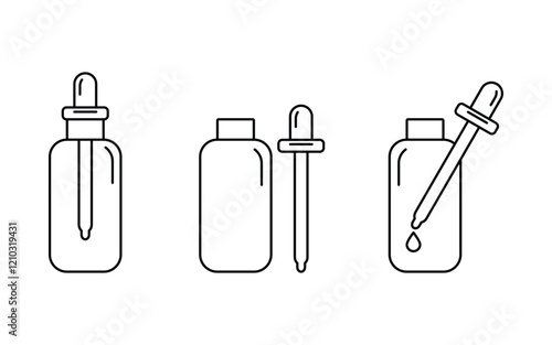 Serum dropper bottle with pipette icon in outline. beauty or cosmetic skincare liquid oil container vector symbol in black color.