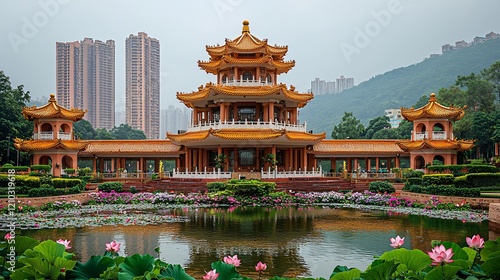 Hong Kong Chinese Garden Pagoda & Lotus Pond