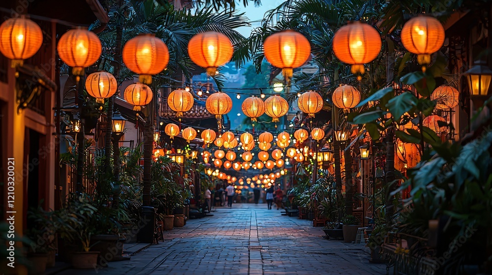 custom made wallpaper toronto digitalIlluminated Alleyway with Lanterns, Asian Street Scene