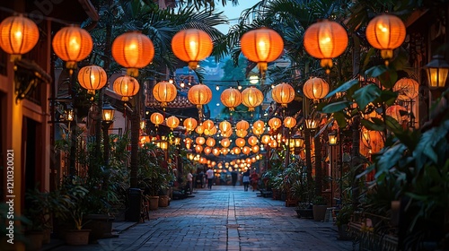 Wallpaper Mural Illuminated Alleyway with Lanterns, Asian Street Scene Torontodigital.ca